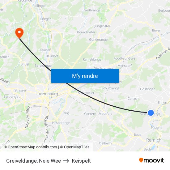 Greiveldange, Neie Wee to Keispelt map