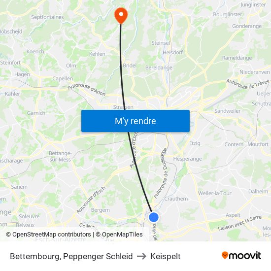 Bettembourg, Peppenger Schleid to Keispelt map