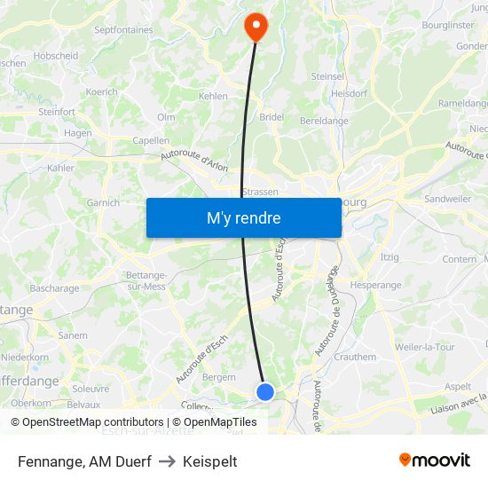 Fennange, AM Duerf to Keispelt map