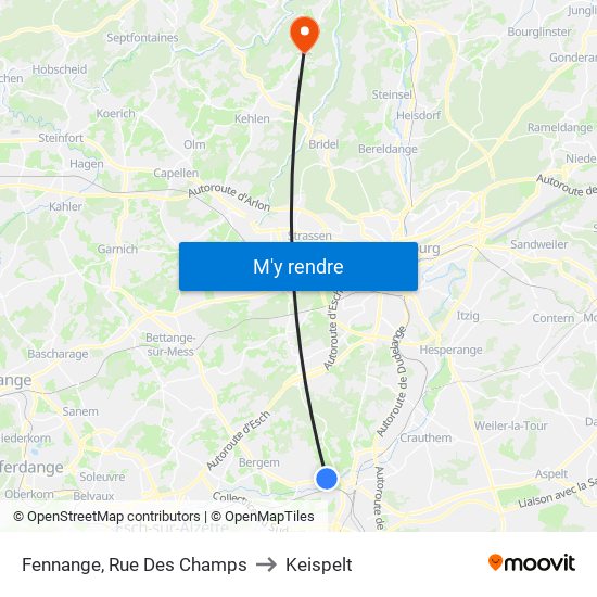 Fennange, Rue Des Champs to Keispelt map