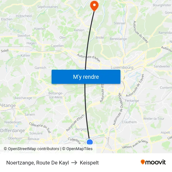 Noertzange, Route De Kayl to Keispelt map