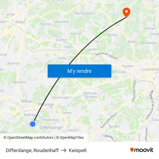 Differdange, Roudenhaff to Keispelt map