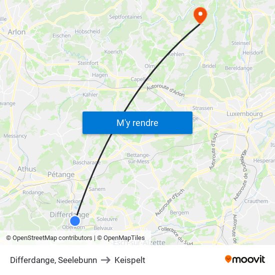 Differdange, Seelebunn to Keispelt map