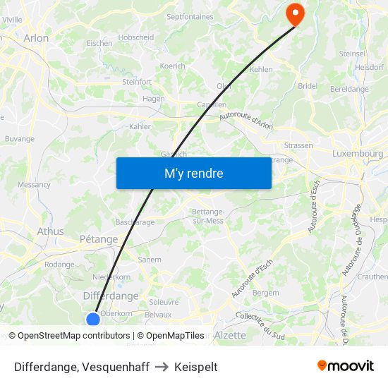 Differdange, Vesquenhaff to Keispelt map