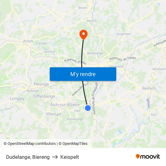 Dudelange, Biereng to Keispelt map