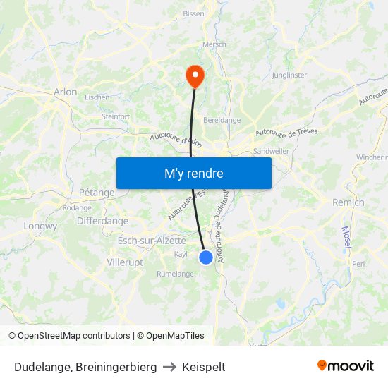 Dudelange, Breiningerbierg to Keispelt map