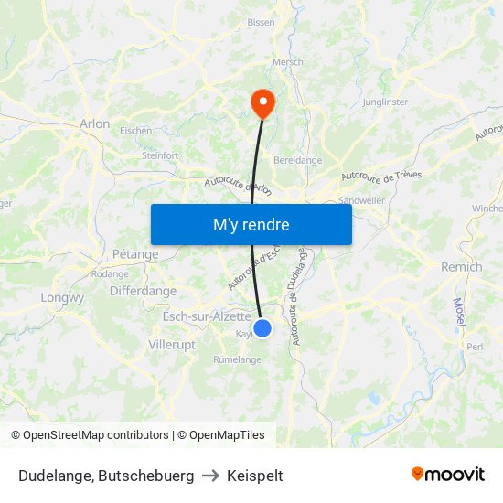 Dudelange, Butschebuerg to Keispelt map