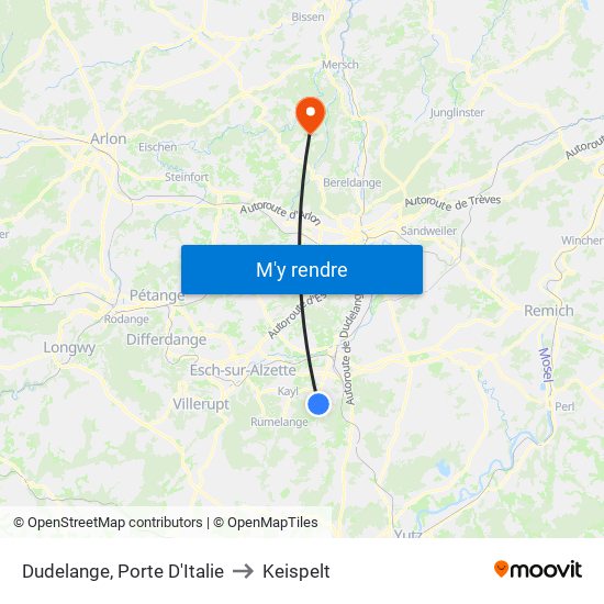 Dudelange, Porte D'Italie to Keispelt map