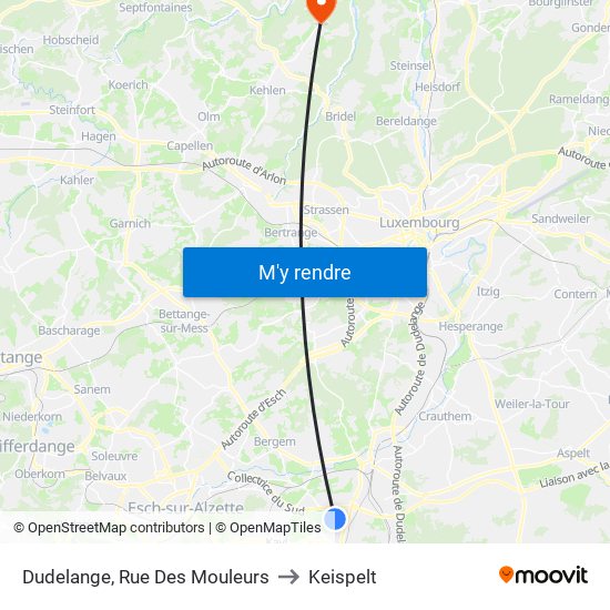 Dudelange, Rue Des Mouleurs to Keispelt map