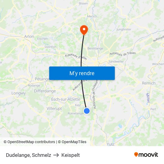 Dudelange, Schmelz to Keispelt map