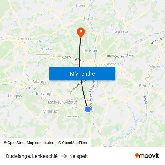 Dudelange, Lenkeschléi to Keispelt map