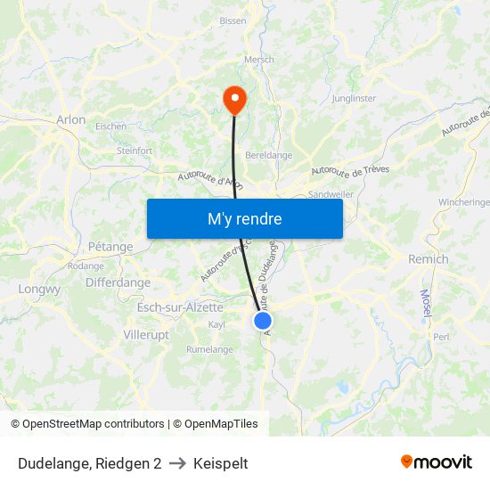 Dudelange, Riedgen 2 to Keispelt map