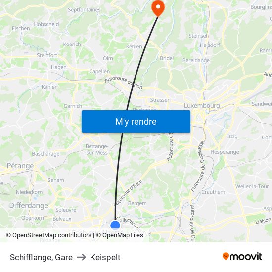Schifflange, Gare to Keispelt map