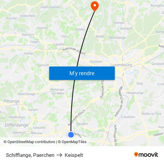 Schifflange, Paerchen to Keispelt map