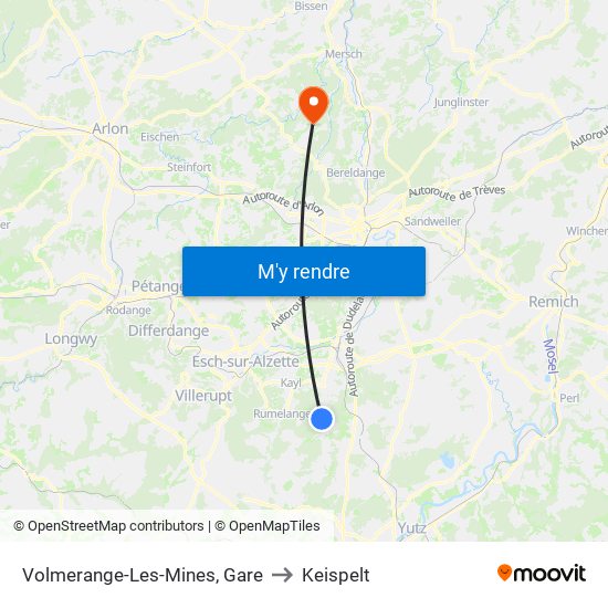 Volmerange-Les-Mines, Gare to Keispelt map