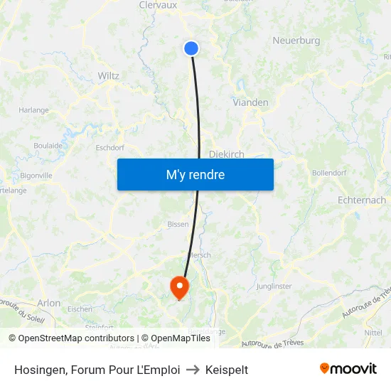 Hosingen, Forum Pour L'Emploi to Keispelt map