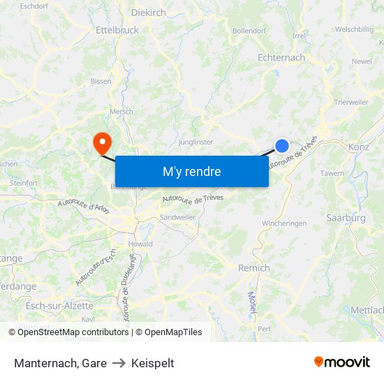 Manternach, Gare to Keispelt map