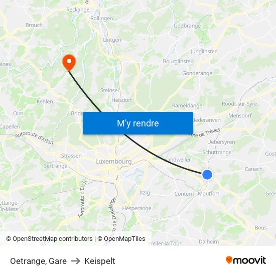 Oetrange, Gare to Keispelt map