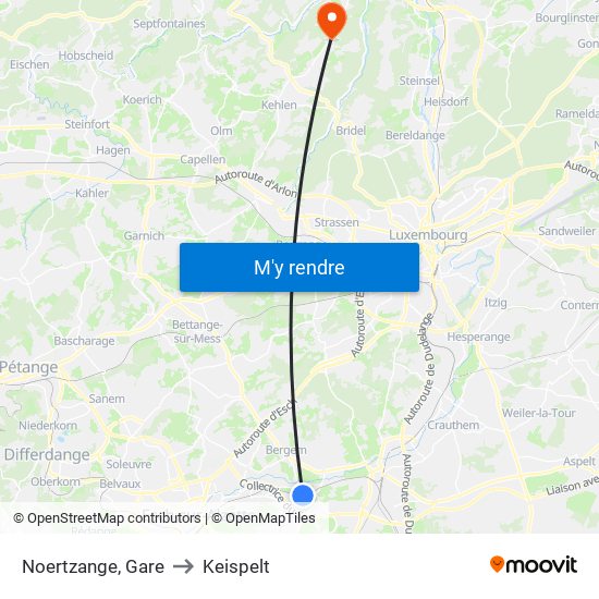 Noertzange, Gare to Keispelt map