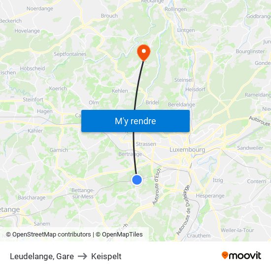 Leudelange, Gare to Keispelt map