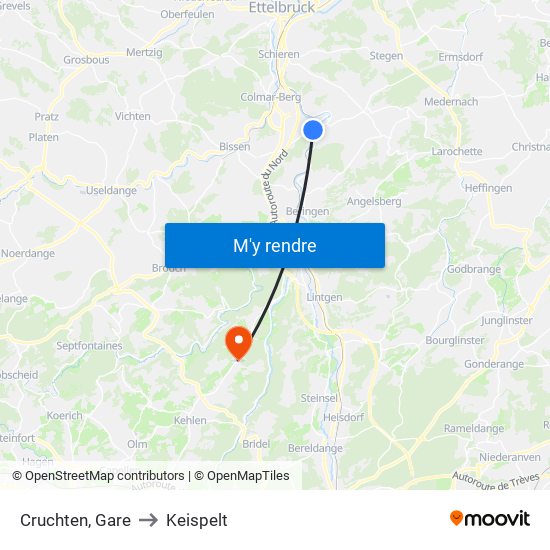 Cruchten, Gare to Keispelt map