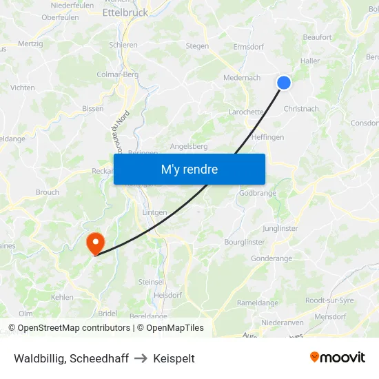 Waldbillig, Scheedhaff to Keispelt map