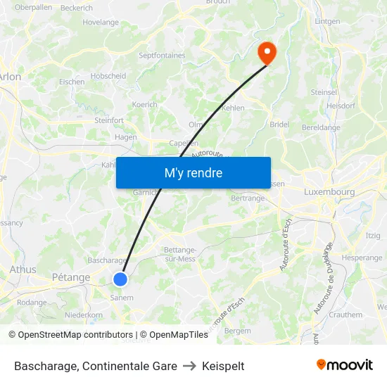 Bascharage, Continentale Gare to Keispelt map