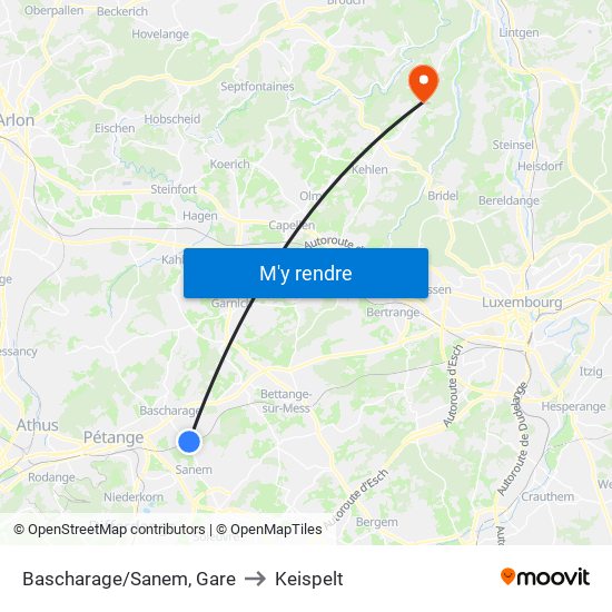 Bascharage/Sanem, Gare to Keispelt map