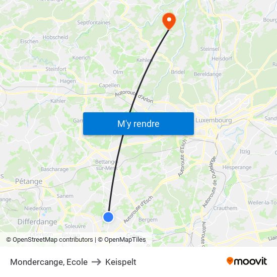 Mondercange, Ecole to Keispelt map