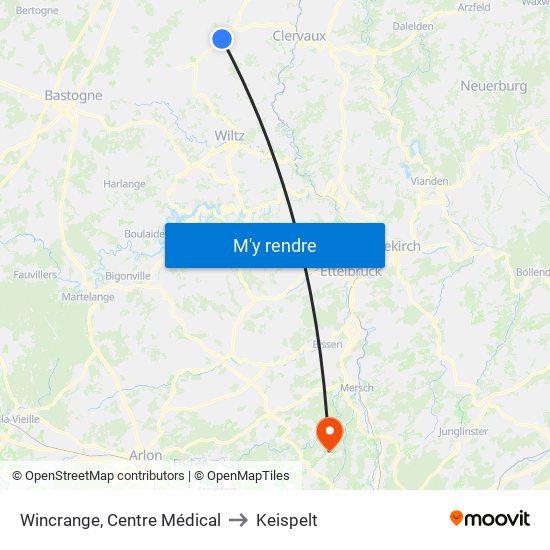 Wincrange, Centre Médical to Keispelt map