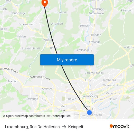 Luxembourg, Rue De Hollerich to Keispelt map