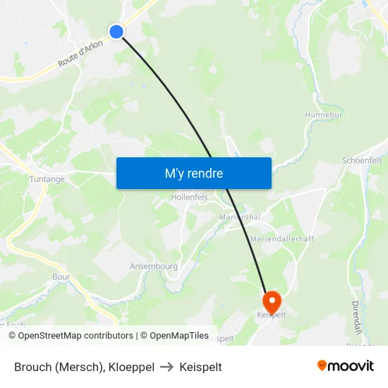 Brouch (Mersch), Kloeppel to Keispelt map