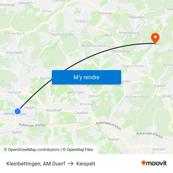 Kleinbettingen, AM Duerf to Keispelt map