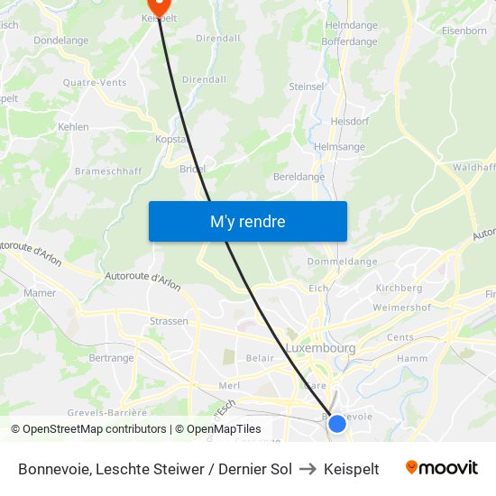 Bonnevoie, Leschte Steiwer / Dernier Sol to Keispelt map