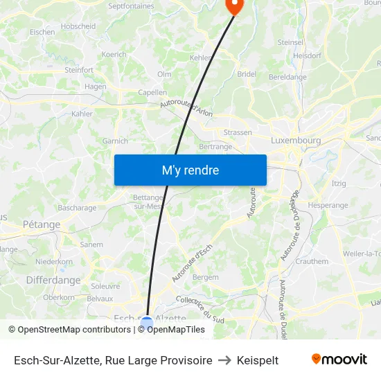 Esch-Sur-Alzette, Rue Large Provisoire to Keispelt map