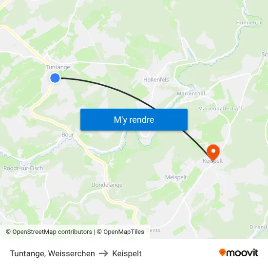 Tuntange, Weisserchen to Keispelt map