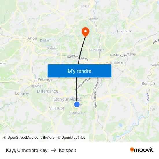 Kayl, Cimetière Kayl to Keispelt map