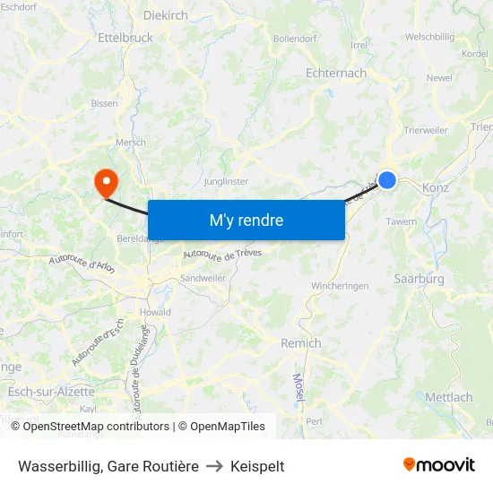 Wasserbillig, Gare Routière to Keispelt map