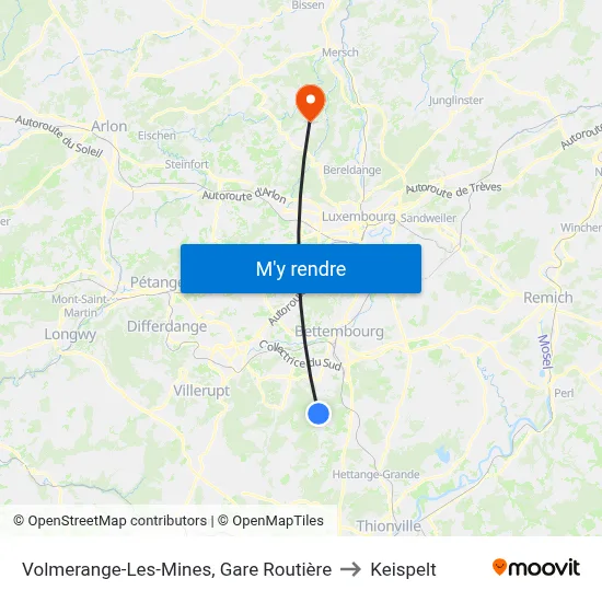 Volmerange-Les-Mines, Gare Routière to Keispelt map