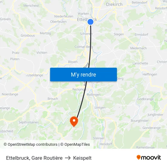 Ettelbruck, Gare Routière to Keispelt map