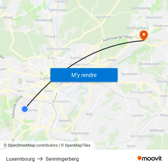 Luxembourg to Senningerberg map