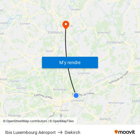 Ibis Luxembourg Aéroport to Diekirch map