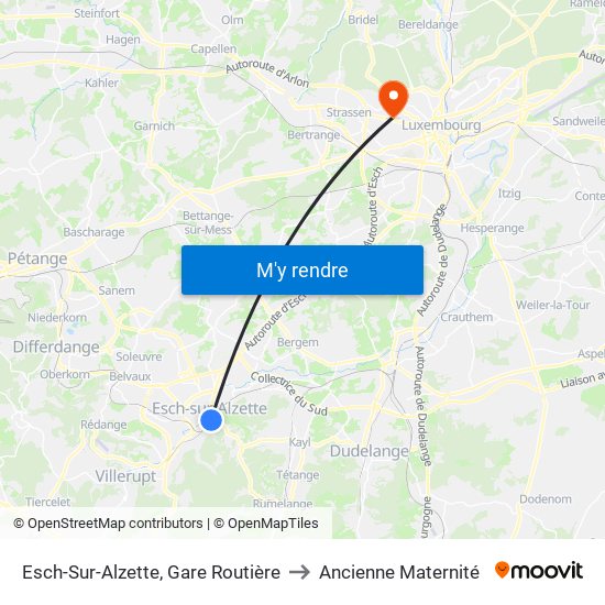 Esch-Sur-Alzette, Gare Routière to Ancienne Maternité map