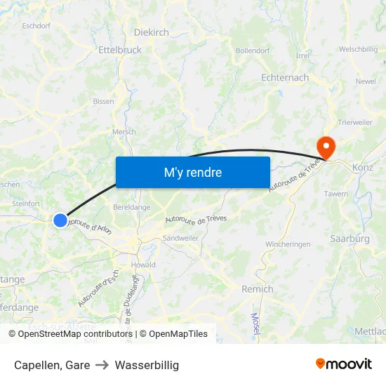 Capellen, Gare to Wasserbillig map