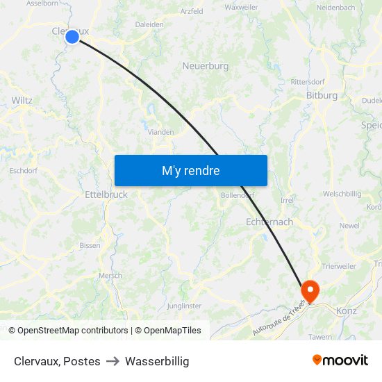 Clervaux, Postes to Wasserbillig map