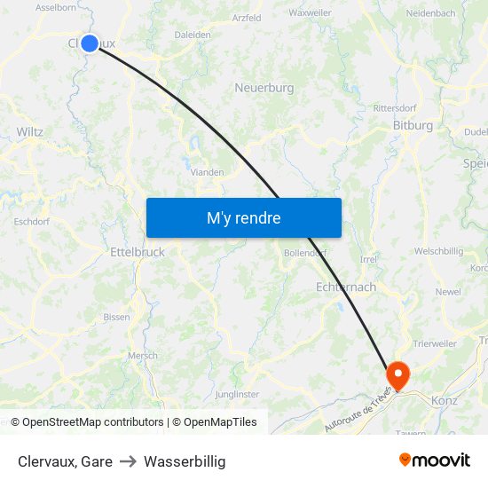 Clervaux, Gare to Wasserbillig map