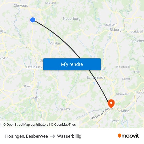 Hosingen, Eesberwee to Wasserbillig map