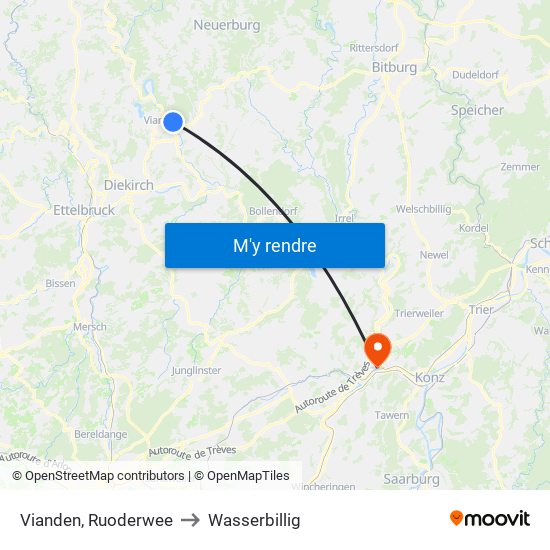 Vianden, Ruoderwee to Wasserbillig map