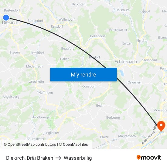 Diekirch, Dräi Braken to Wasserbillig map