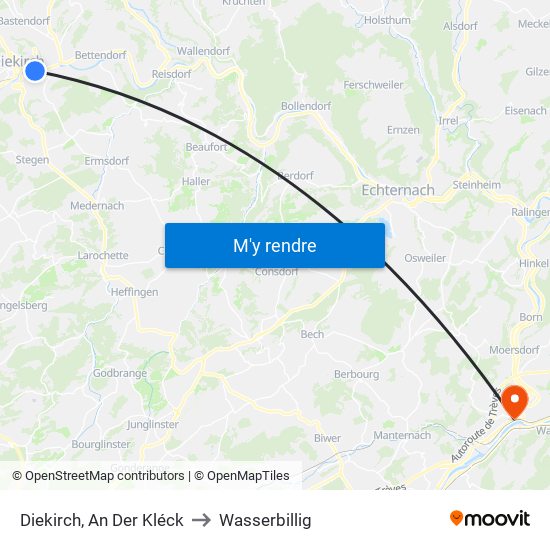 Diekirch, An Der Kléck to Wasserbillig map